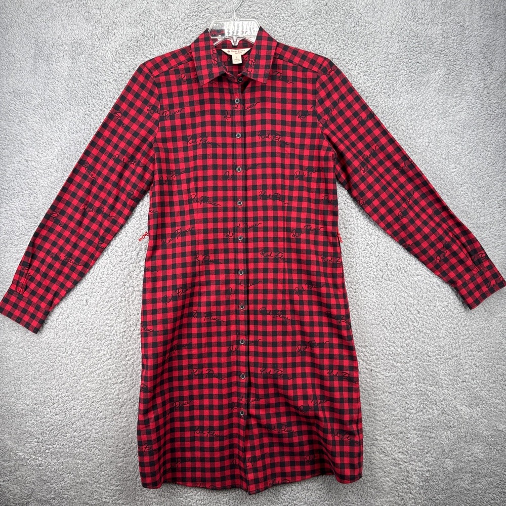 Brooks Brothers Red Fleece Shirt Dress Womens 2 Flannel Plaid Black Red